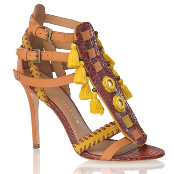 Kotur Guzel Bohemian Leather Snakeskin Stiletto Heels Size 10 Goddess Complex - Picture 2 of 16